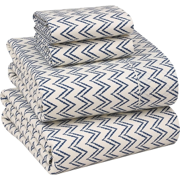 100% Cotton Percale King Sheets Set Deep Pocket 16 Inch Crisp Cooling Breathable Soft Hotel Style Chevron