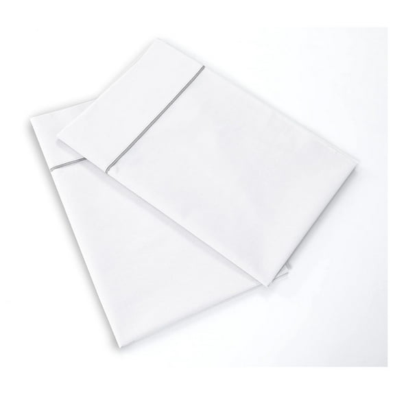 100% Cotton Percale Pillowcases, 6 Pack Pillow Cases, Soft & Breathable Pillow Covers, Light Weight Fabric, Smooth Airy Weave, for Her or Him (White with Grey Cuff, 6)