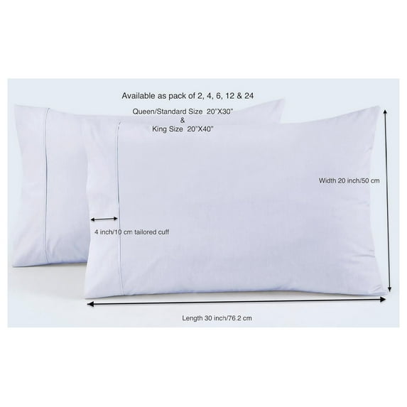 100% Cotton Percale Pillowcases, 6 Pack Pillow Cases, Soft & Breathable Pillow Covers, Light Weight Fabric, Smooth Airy Weave, for Her or Him (White King Size 20x40, 6)
