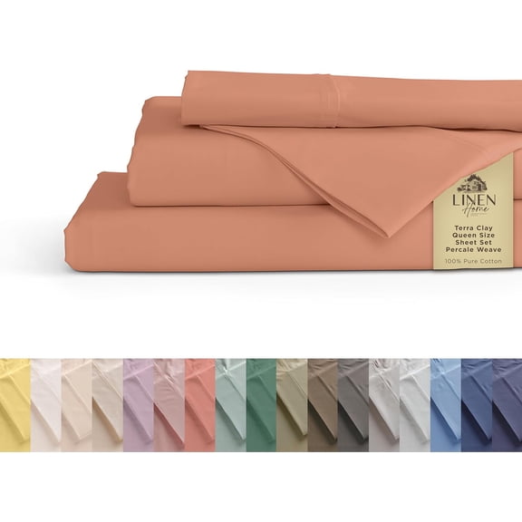 100% Cotton Percale Sheet Set Queen Size Deep Pocket 4 Pieces Tera Clay