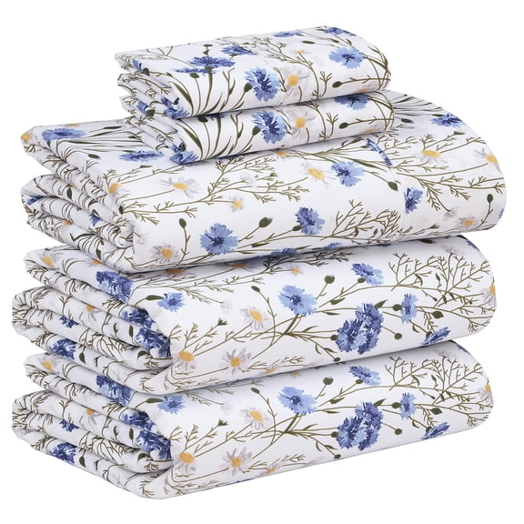 100% Cotton Percale Sheets, Cooling Breathable Floral Bedding, Crisp Soft Comfortable Sweet Pea Design
