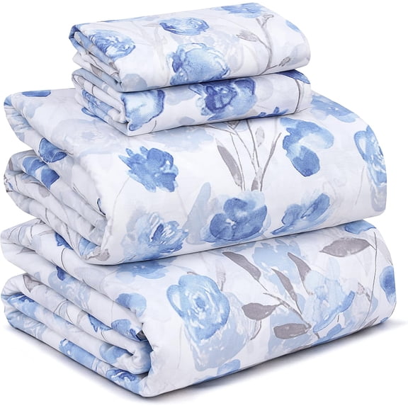 100% Cotton Percale Sheets Full Size 4 Piece Set Crisp Cooling Deep Pocket 16 Inch Soft Breathable