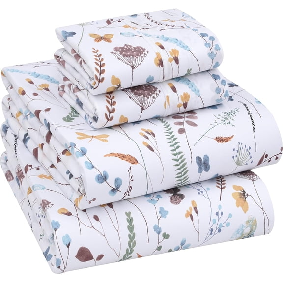 100% Cotton Percale Sheets Full Size Fern Class 4 Piece Set Crisp Cooling Deep Pocket 16 Inch