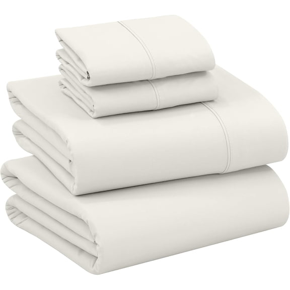 100% Cotton Percale Sheets Full Size Ivory 4 Piece Set Crisp Cooling Deep Pocket 16 Inch