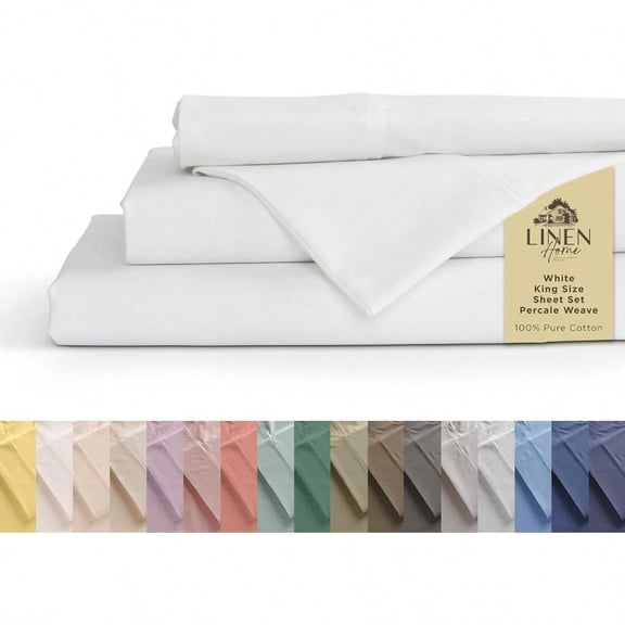 100 Cotton Percale Sheets King Size White Deep Pocket 4 Pieces Set 1 Flat 1 Deep Pocket Fitted Sheet and 2 Pillowcases Crisp Cool and Strong Bed Linen
