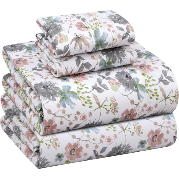 100% Cotton Percale Sheets Queen Size Dandelion Field 4 Piece Set Crisp Cooling Deep Pocket 16 Inch