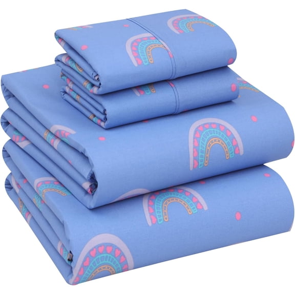 100% Cotton Percale Sheets Queen Size Deep Pocket 16 Inch 4 Piece Set Baby Rainbow