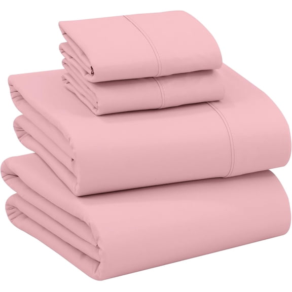 100% Cotton Percale Sheets Queen Size Deep Pocket 16 Inch Crisp Cooling Breathable 4 Piece Set Color Bridal Rose
