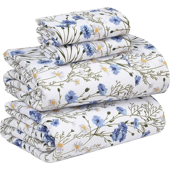 100% Cotton Percale Sheets Queen Size, Sweet Pea | Crisp Cooling, Deep Pocket 16", Soft Breathable & Durable, Hotel-Style 4 Piece Set