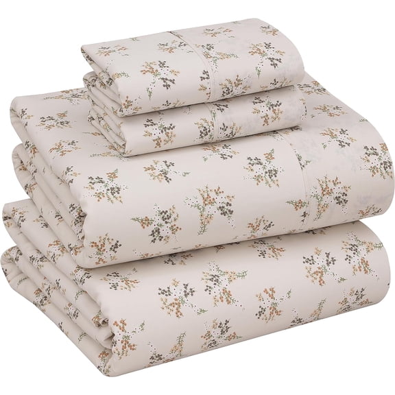 100% Cotton Percale Sheets Queen Size, Twin Spring | Crisp Cooling, Deep Pocket 16", Soft Breathable & Durable, Hotel-Style, 4 Piece Set