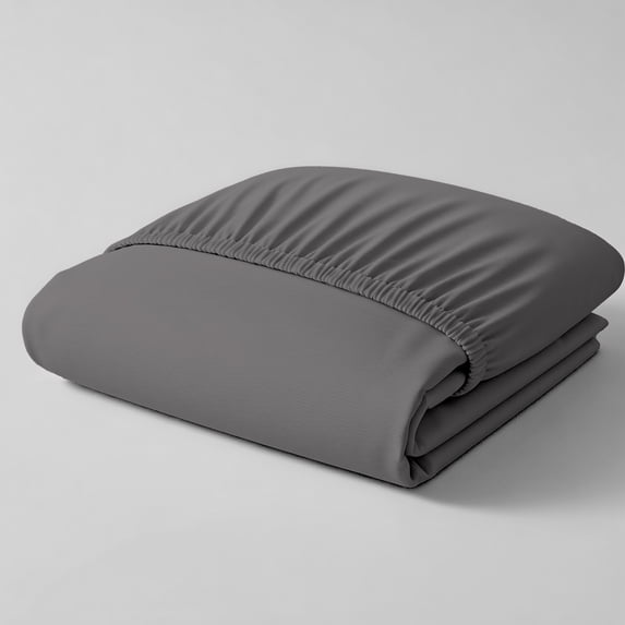 Color Sense 100% Cotton Percale Single Fitted Bedsheet Cool & Crisp Queen Dark Gray
