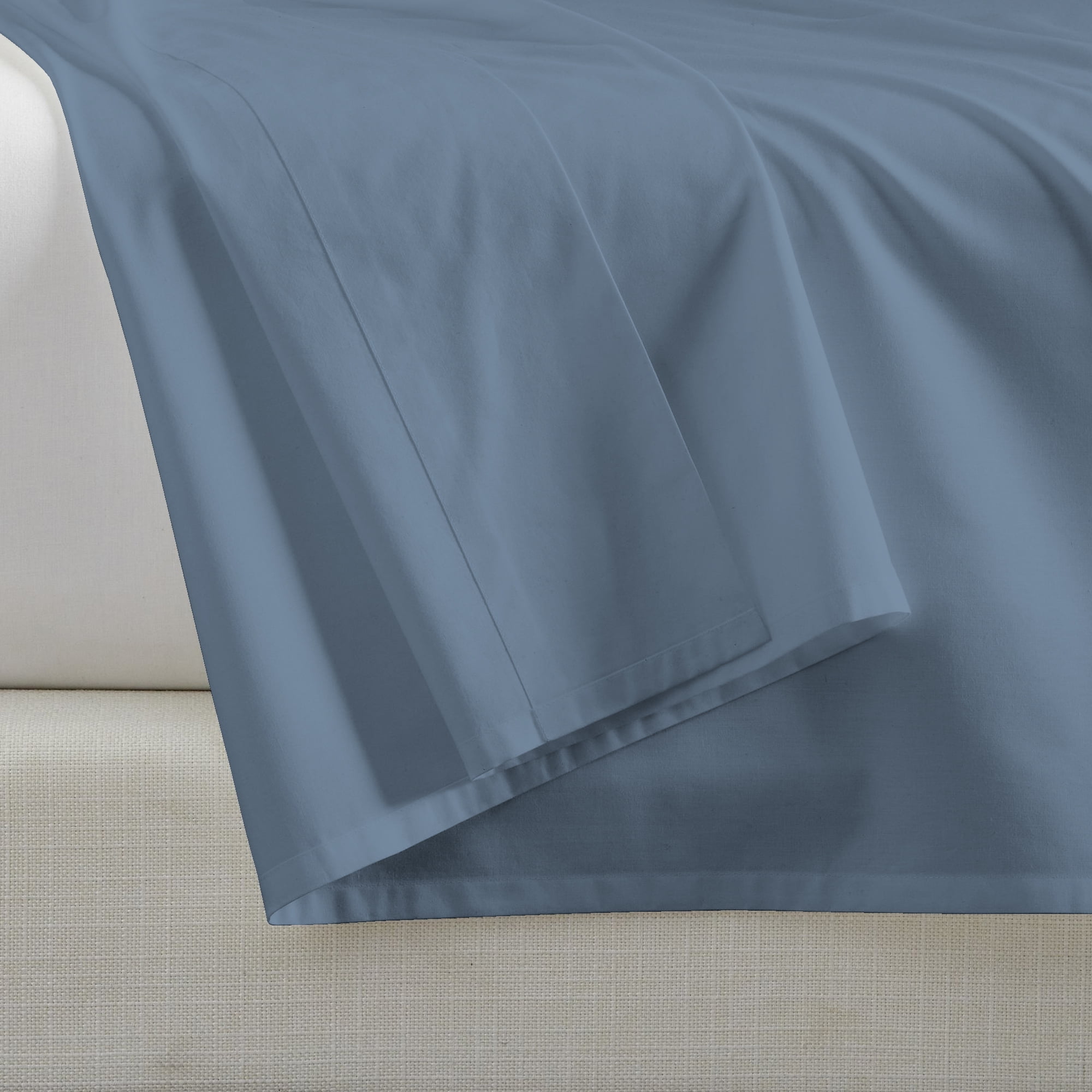 Twin Blue Cotton Percale Flat Sheet Set