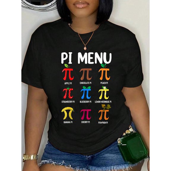 100% Cotton Pi Menu 3.14 Pi Symbol - Math Teacher Happy Pi Day T-Shirt Women's Graphic Tee Casual Tops