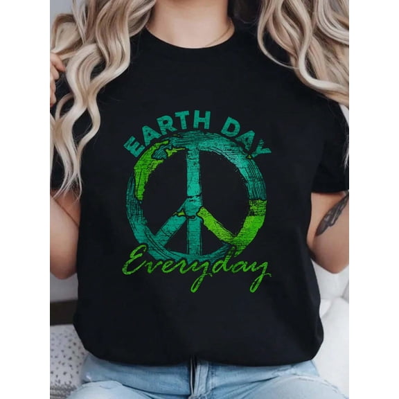100% Cotton Piece Everyday Earth Day T-Shirt Print Round Neck Short Sleeve T-Shirt For Women Casual, Summer, Women Top Graphic Tees Women Tops
