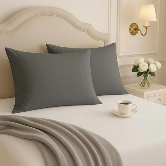 100% Cotton Pillowcases Standard Size Set of 2, Soft & Breathable Sateen Weave with 400 Thread Count, Cooling White Pillow Covers for Sleeping, Fits Standard & Queen Pillows