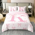 thumbnail image 1 of 100% Cotton Pink Bow Duvet Cover Set Queen Size,Initial Letter K Chic Romantic Bedding Set,Princess Style Bowknot Love Hearts Girly Fairy Quilt Cover(No Filler) with 2 Pillowcases, 1 of 6