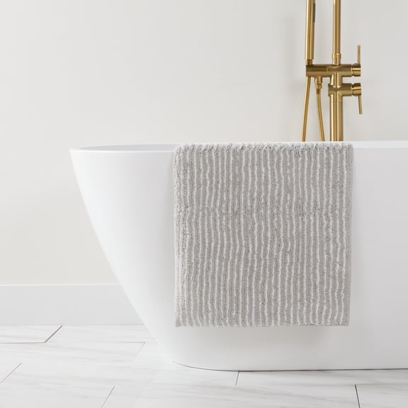 100% Cotton Pinstripe Patterned Bath Mat by Comfort Canopy, Light Gray, 24" x 17"