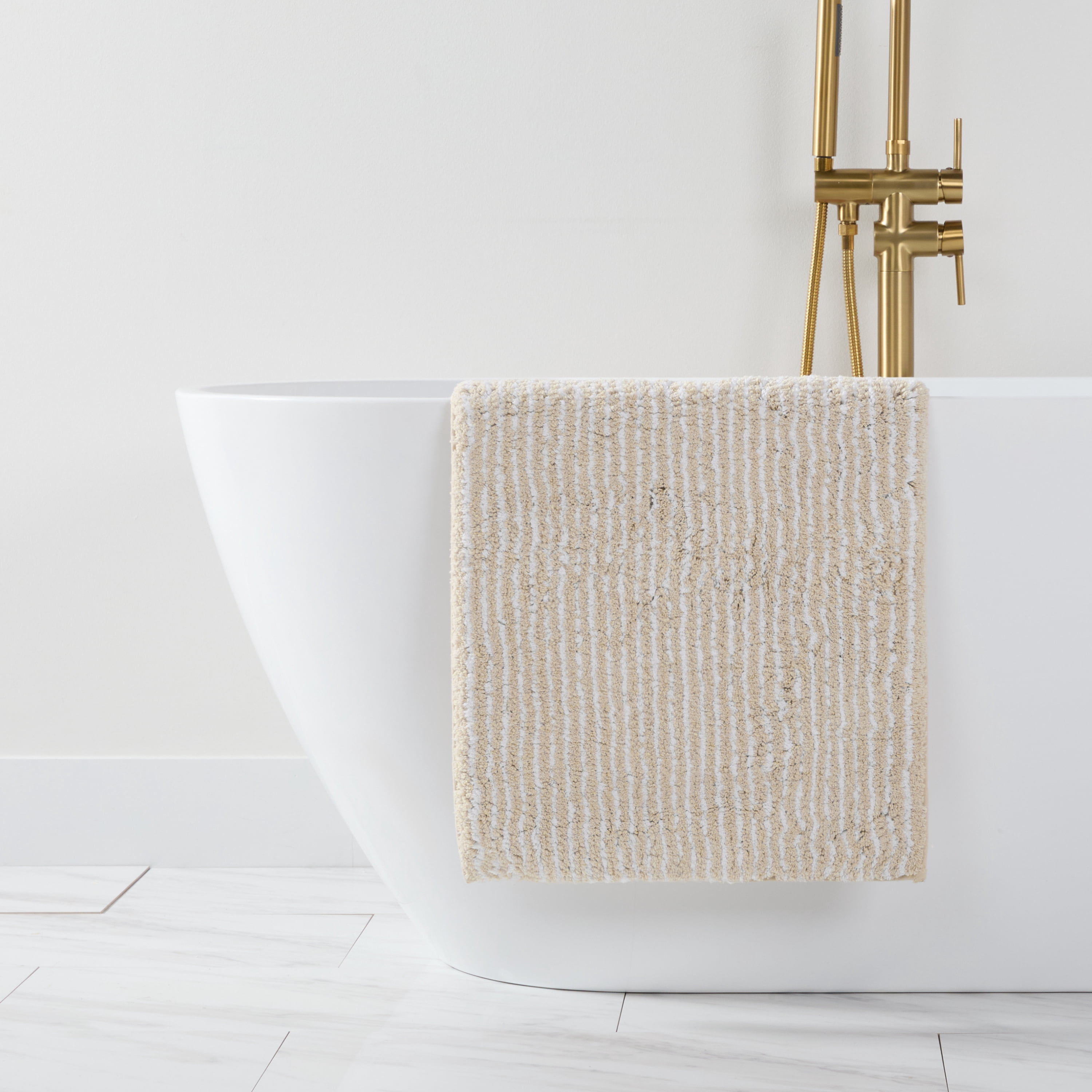 100% Cotton Pinstripe Patterned Bath Mat by Comfort Canopy, Natural, 24" x 17"