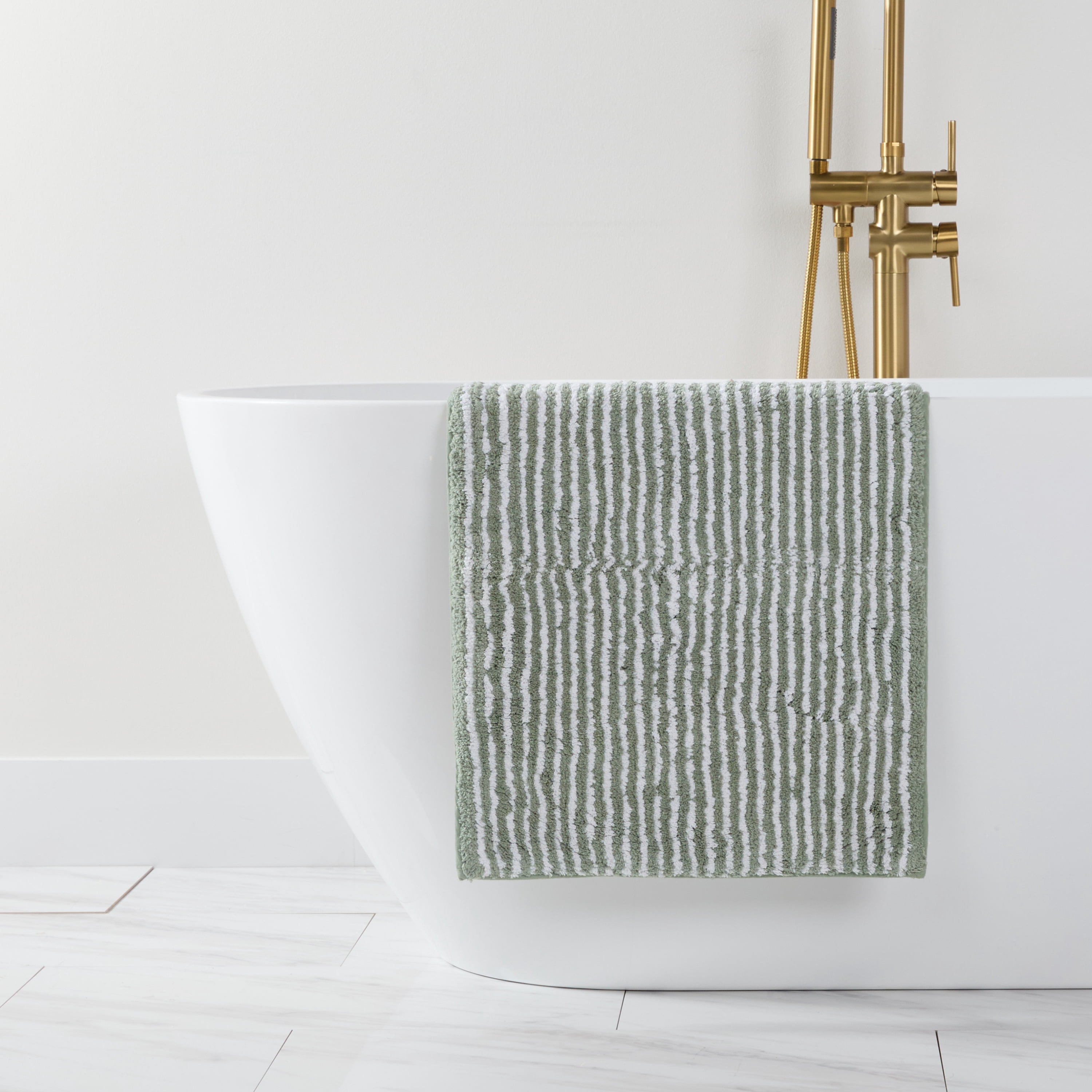 100% Cotton Pinstripe Patterned Bath Mat by Comfort Canopy, Sage, 24" x 17"