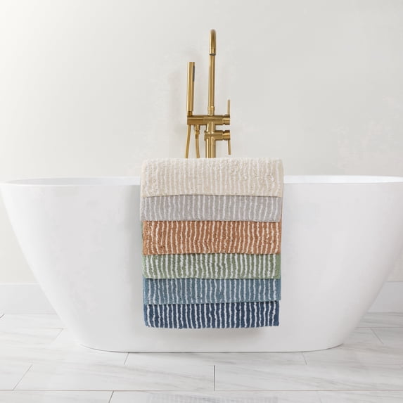 100% Cotton Pinstripe Patterned Bath Mat by Comfort Canopy, Sage, 24" x 17"