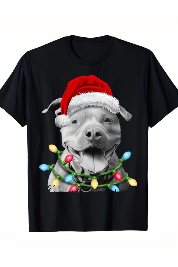 [100% Cotton Pitbull T-shirt] Pitbull Christmas 100% Cotton T-shirt - 220g