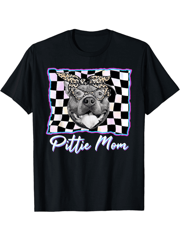 100% Cotton Pittie Mom Pitbull Mama Leopard Pit Bull Dog Momma Checkered Gift Unisex T-Shirt Golf Gift T-Shirts For Men and Women