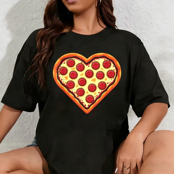 100% Cotton Pizza Heart Cute Valentines Day Funny Heart Shaped Pizza T-Shirt