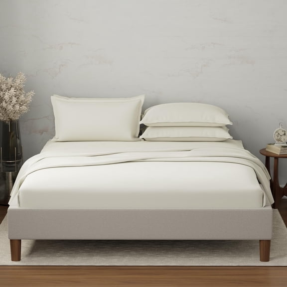 100% Cotton Plain Bedsheet Set With 4 Pillow Covers - 108 X 108 Inches, White | 300 Thread Count - Gift For Weddings Or Anniversary King Size Bedsheet