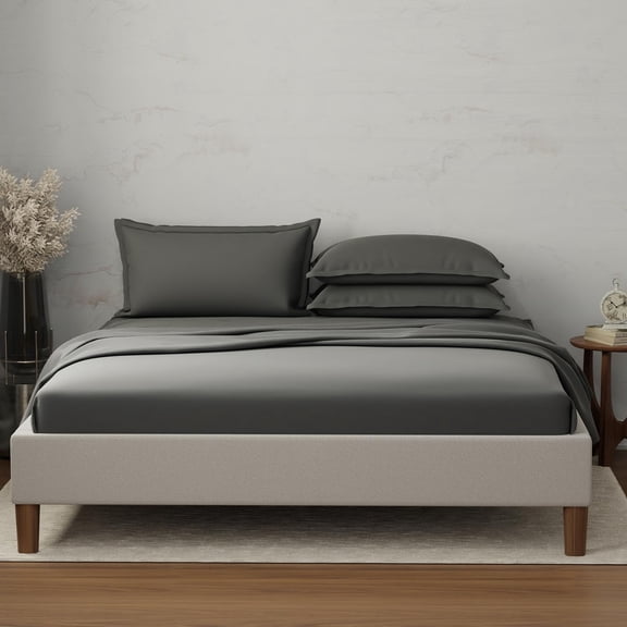 100% Cotton Plain Bedsheet Set With 4 Pillow Covers - 108 X 108 Inches, Grey | 300 Thread Count - Gift For Weddings Or Anniversary King Size Bedsheet