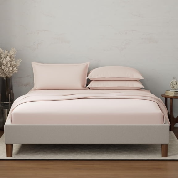 100% Cotton Plain Bedsheet Set With 4 Pillow Covers - 108 X 108 Inches, Pink | 300 Thread Count - Gift For Weddings Or Anniversary King Size Bedsheet