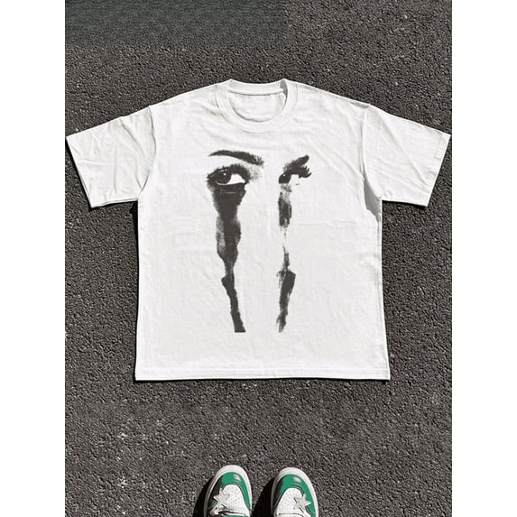 100% Cotton Post Punk Crying Eyes T-Shirt Unisex Y2K Aesthetic Graphic Print T Shirt  Tops TEE 220g Heavy Cotton T Shirt | Two colors  S-5XL SIZE