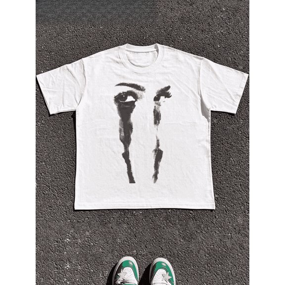 100% Cotton Post Punk Crying Eyes T-Shirt Unisex Y2K Aesthetic Graphic Print T Shirt Tops TEE 220g Heavy Cotton T Shirt | Two colors S-5XL SIZE