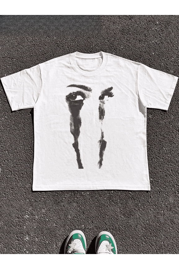100% Cotton Post Punk Crying Eyes T-Shirt Unisex Y2K Aesthetic Graphic Print T Shirt Tops TEE 220g Heavy Cotton T Shirt | Two colors S-5XL SIZE
