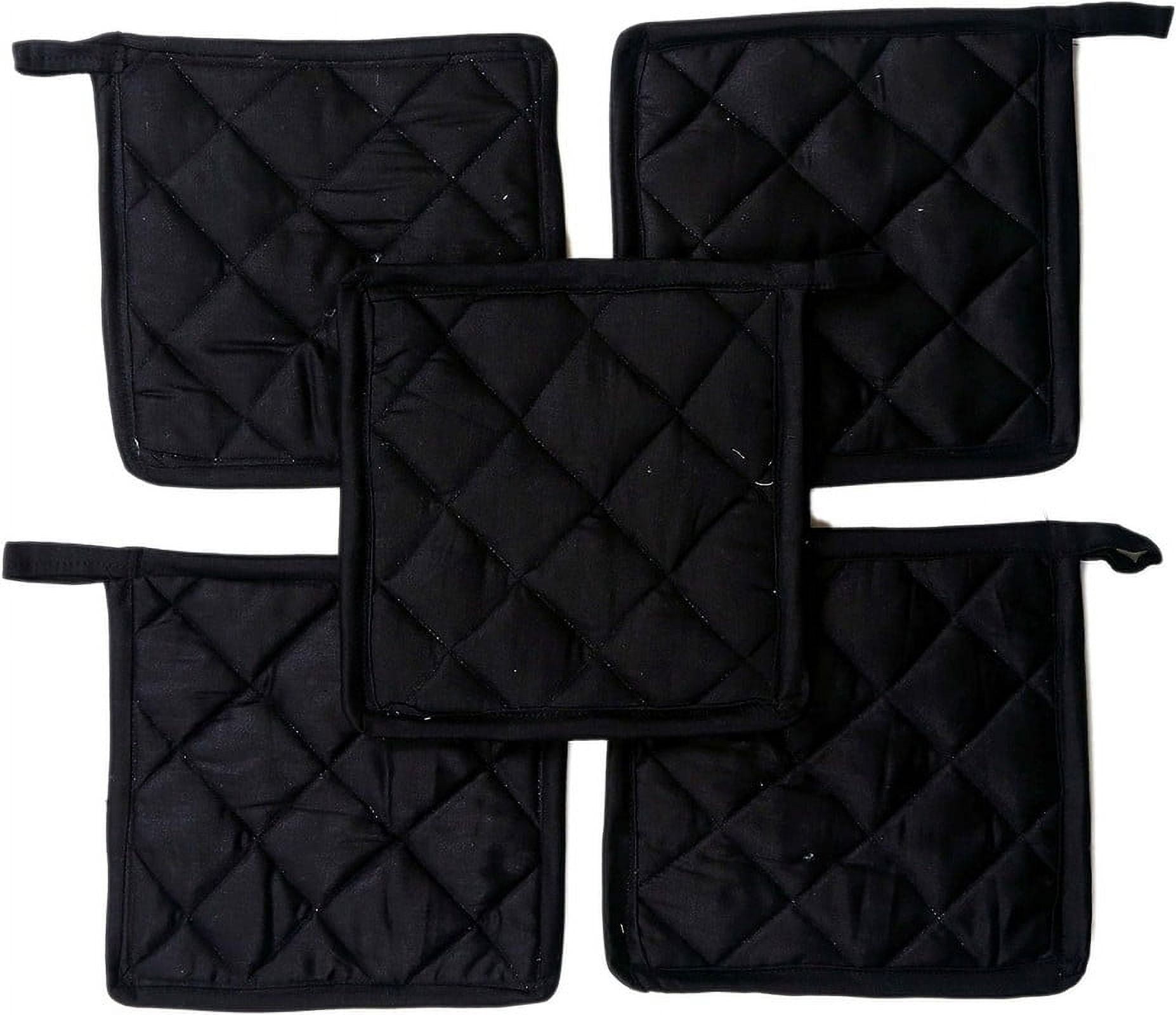 5-Pack Cotton Terry Oven Mitts & Pot Holders - Heat Resistant Round Kitchen Pads, Black