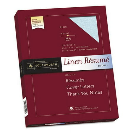 100% Cotton Premium Weight Linen Resume Paper, 32 lb Bond Weight, 8.5 x 11, Blue, 100/Pack Bundle of 10 Boxes