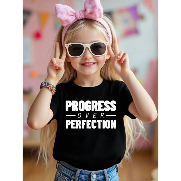 100% Cotton Progress Over Perfection - Gym Fitness - Workout Motivation Kid T-Shirt Graphic T-shirts for boys and girls