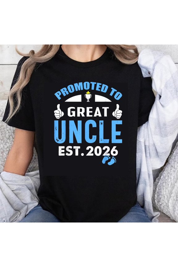 100_ Cotton Promoted to Great Uncle Est 2026 B1aby AnnounceM1ent T-S1Hirt for M1en Uncle-to-Be Gift New Uncle S1Hirt