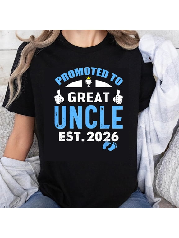 100% Cotton Promoted to Great Uncle Est 2026 Baby Announcement T-Shirt for Men Uncle-to-Be Gift New Uncle Shirt