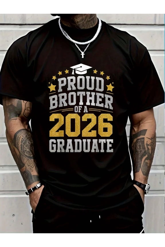 100% Cotton Proud Brother Of A 2026 Graduate Class Of 2026 Brother T-Shirt Men's Women's Vintage Summer Vacation Tops Graphic Tee