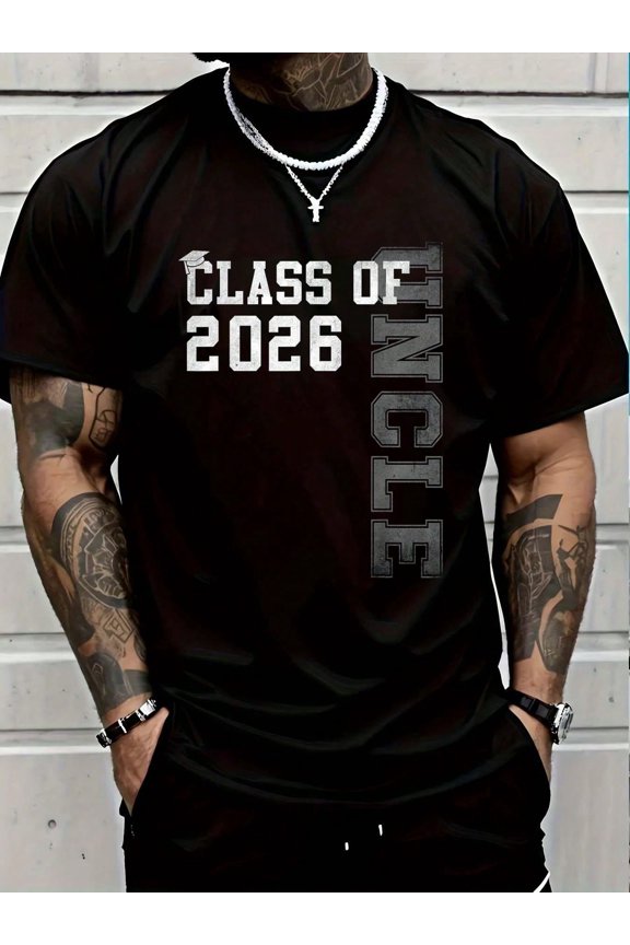 100% Cotton Proud Uncle Of A 2026 Graduate Grad Senior Graduation T-Shirt Men's Women's Vintage Summer Vacation Tops Graphic Tee