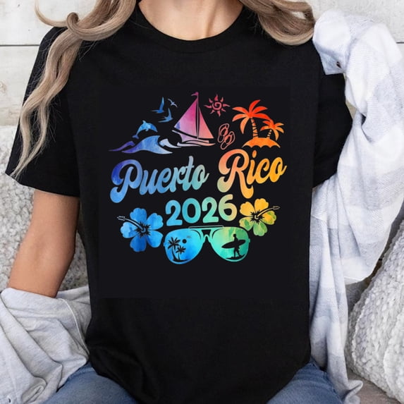 100% Cotton Puerto Rico 2026 Tropical Design T-Shirt - Walmart.com