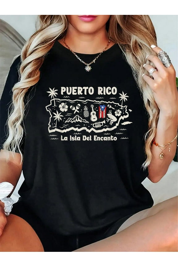 100% Cotton Puerto Rico La Isla Del Puerto Rican Flag Retro T-Shirt