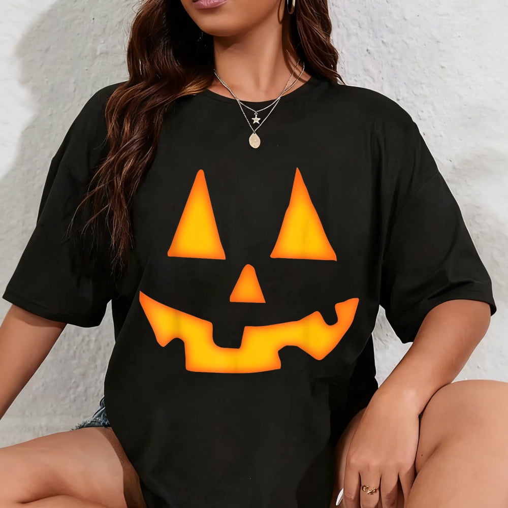 100% Cotton Pumpkin Halloween for Men Women Jack O Lantern Face T-Shirt ...