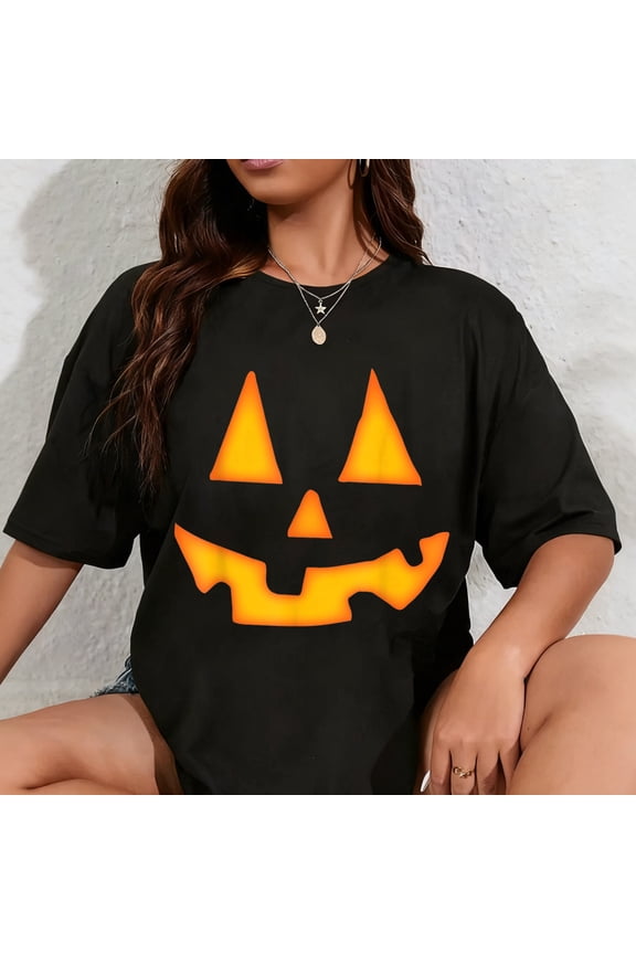 100% Cotton Pumpkin Halloween for Men Women Jack O Lantern Face T-Shirt