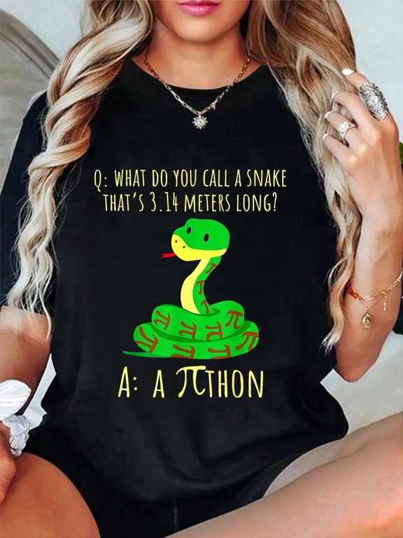 100% Cotton Python Pithon Pi Symbol Funny Math Teacher Pi Day T-Shirt Printed Cotton T-Shirts For Summer, Soft