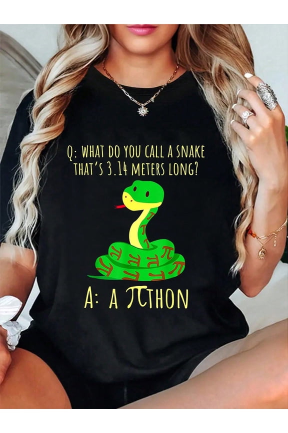 100% Cotton Python Pithon Pi Symbol Funny Math Teacher Pi Day T-Shirt Printed Cotton T-Shirts For Summer, Soft And Breathable, Fashionable And Comfortable Graphic Women Graphic Tees