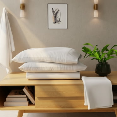 Color Sense 100% Cotton Queen Arctic White Flannel Sheet Set, Double Brushed and Extra Warm 4-Piece Set
