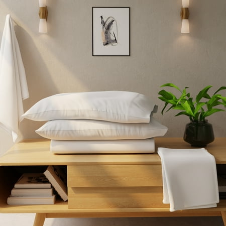 Color Sense 100% Cotton Queen Arctic White Flannel Sheet Set, Double Brushed and Extra Warm 4-Piece Set