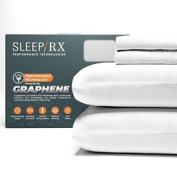100% Cotton Queen Arctic White Sateen Sheet Set, Graphene-Infused Temperature Regulating, Soft & Silky 4-Piece Set with Side Pockets by SLEEP RX