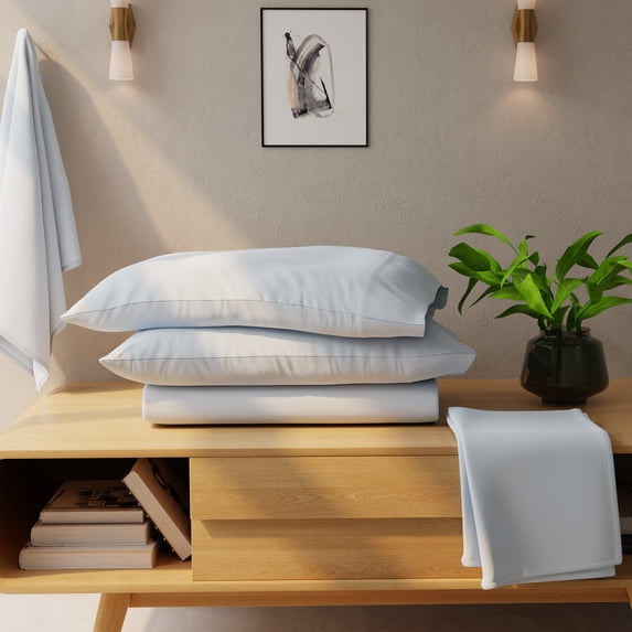 Color Sense 100% Cotton Queen Blue Flannel Sheet Set, Double Brushed and Extra Warm 4-Piece Set